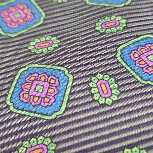 ROBERT TALBOTT BEST OF CLASS SILK TIE GRAY BLUE GEOMETRIC SATIN 3.25" X 56" - Picture 2 of 3